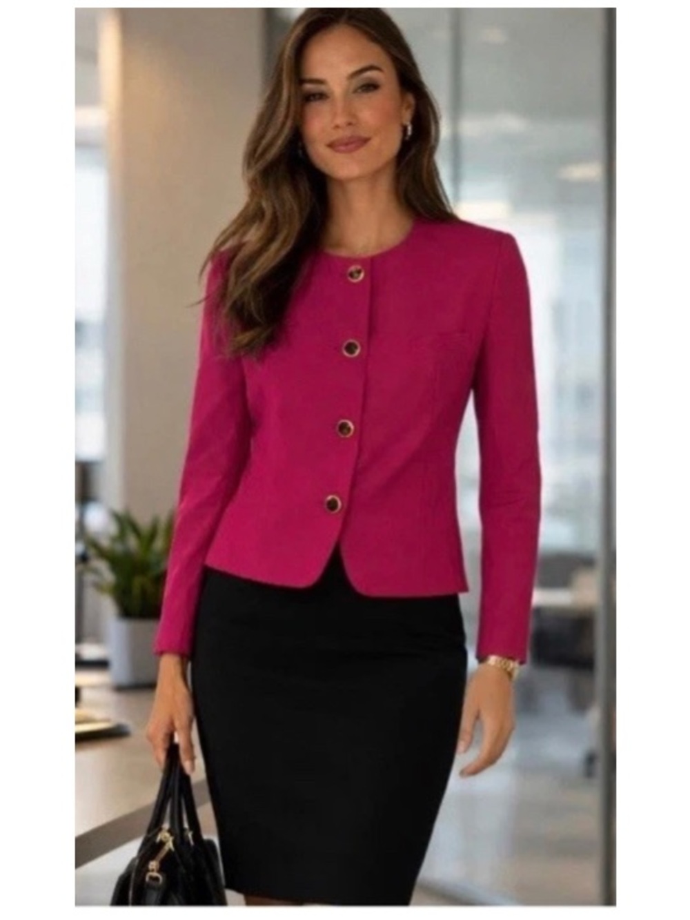 🪢 Vintage 90s Y2K LeSuit Fuchsia Pink Peplum Blazer 12 Quiet Luxury Polished
